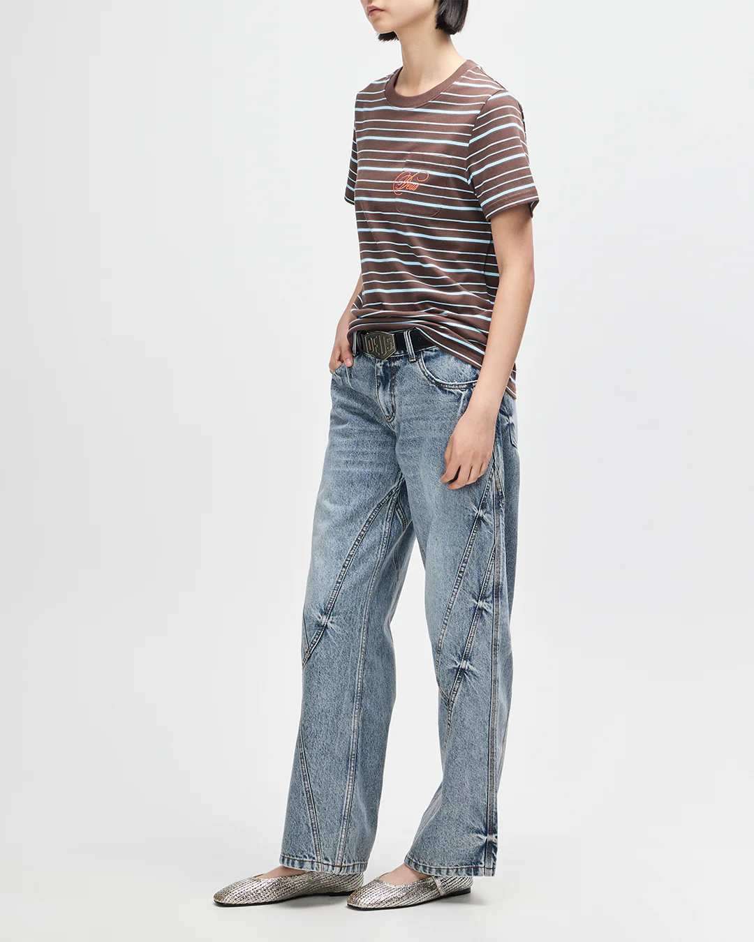 Pierre Stripe Tee - Java Brown-Baby Blue - Image 9